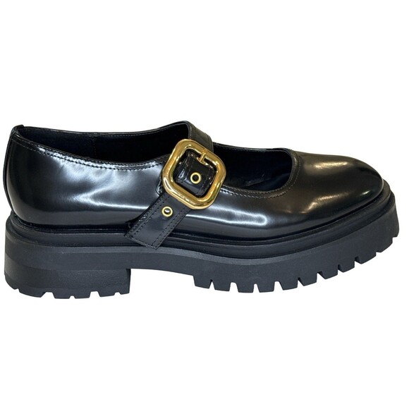 Steve Madden Mary Jane Platform Shoes Black Leather Gold Buckle Women’s Size 9M - Picture 1 of 6